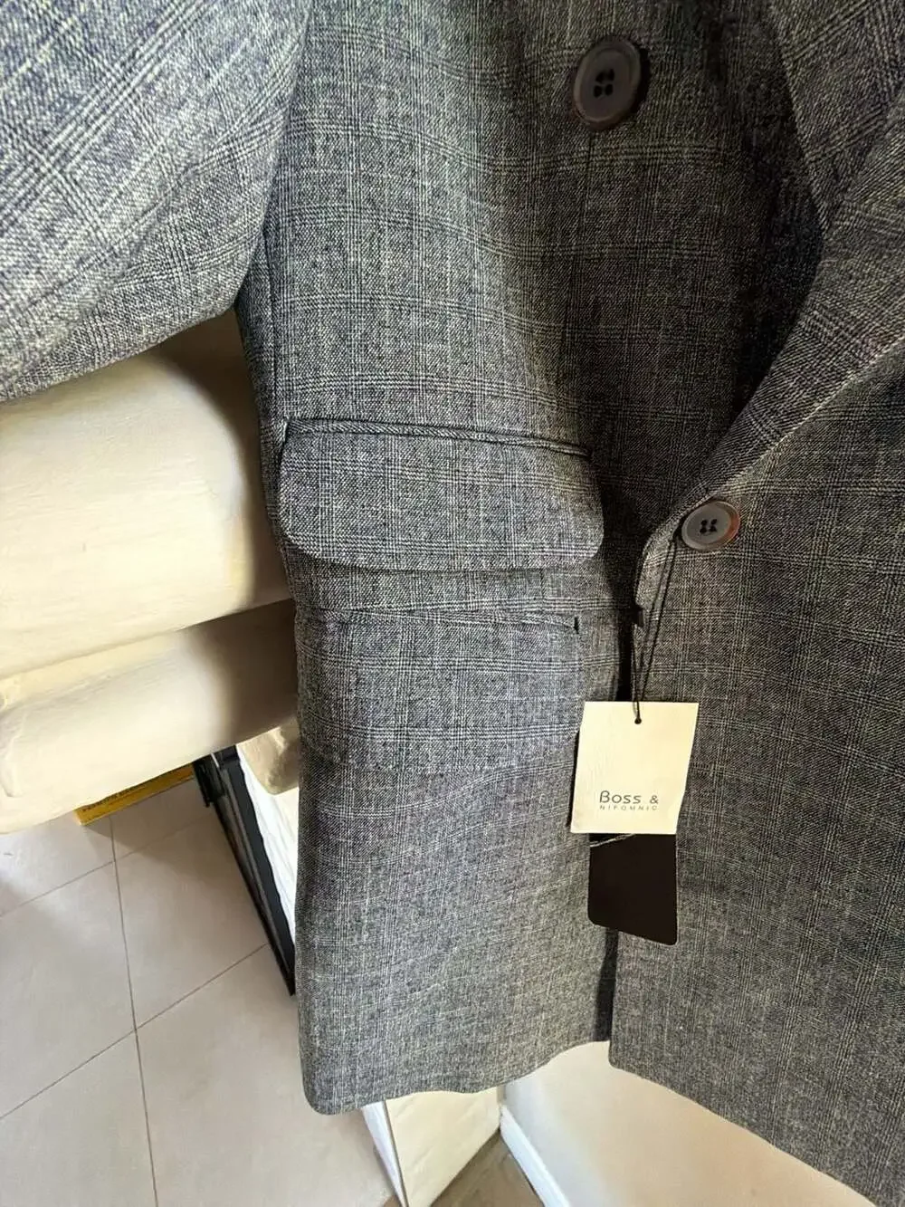 Boss Club & Nifomnic Gray Plaid Double-Breasted Luxury Fabric Blazer